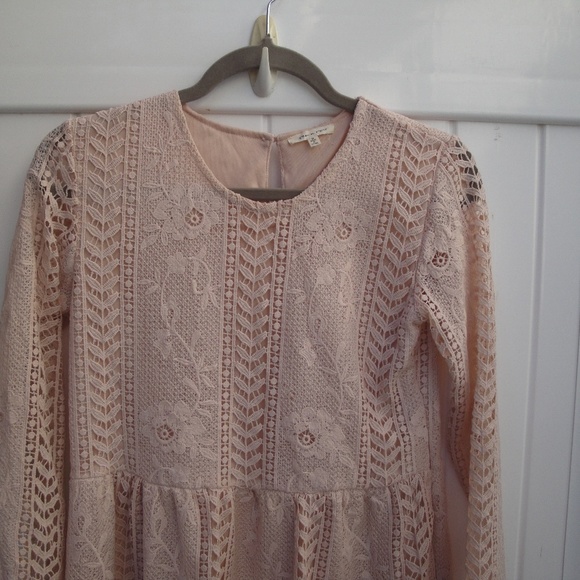 Tea n Rose Womens Dress Med Lace Scalloped Lace Hem Peach Cottagecore - Picture 3 of 4